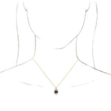 14K Gold Oval Natural Blue Sapphire Halo-Style Necklace or Pendant - Yellow Gold - view 3