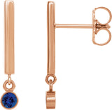 14K Gold Round Natural Blue Sapphire Bezel-Set Bar Earrings - Rose Gold