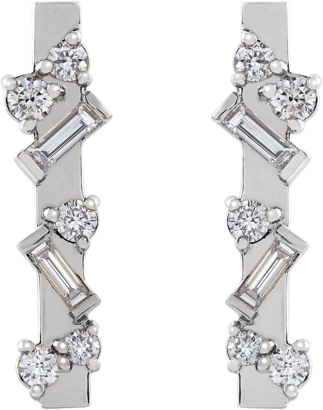 14K Gold Natural Diamond Scattered Bar Earrings - White Gold - view 2