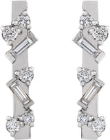 Platinum Natural Diamond Scattered Bar Earrings - view 2