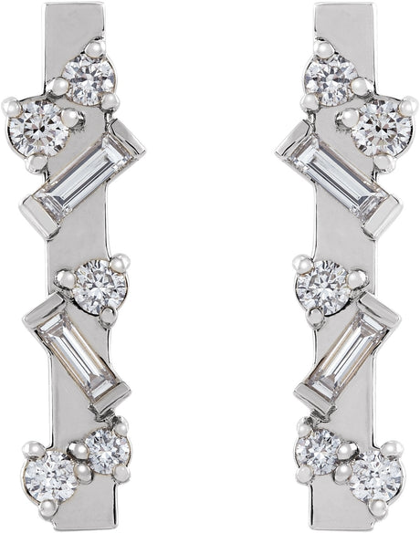 Platinum Natural Diamond Scattered Bar Earrings - view 2
