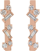 14K Gold Natural Diamond Scattered Bar Earrings - Rose Gold - view 2