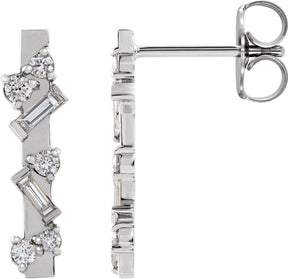 Platinum Natural Diamond Scattered Bar Earrings