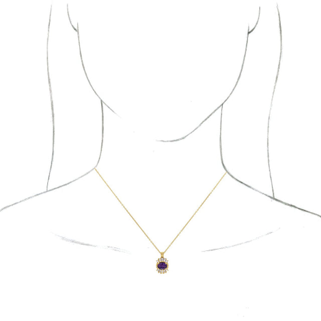 14K Gold Oval Natural Amethyst Halo-Style Necklace or Pendant - Yellow Gold - view 3