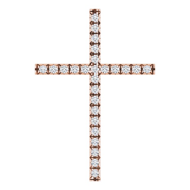 14K Gold Round Natural Diamond Cross Pendant – up to 1/4 CTW - Rose Gold - view 2