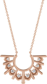 14K Gold Round Natural Diamond Fan Necklace - Rose Gold