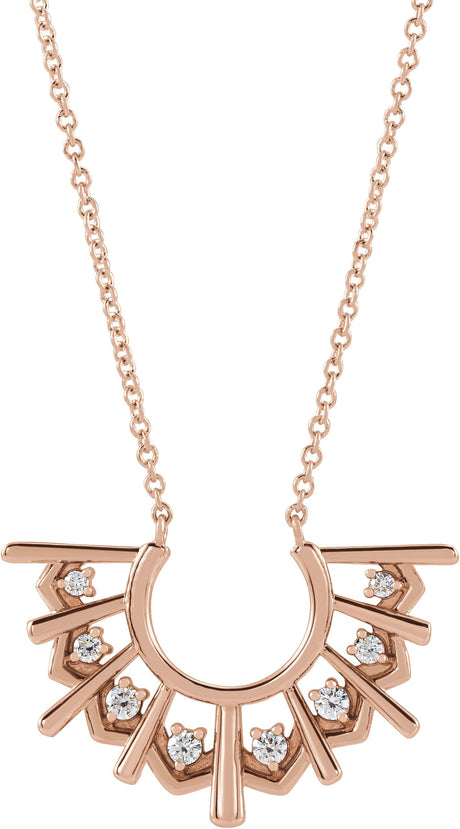 14K Gold Round Natural Diamond Fan Necklace - Rose Gold