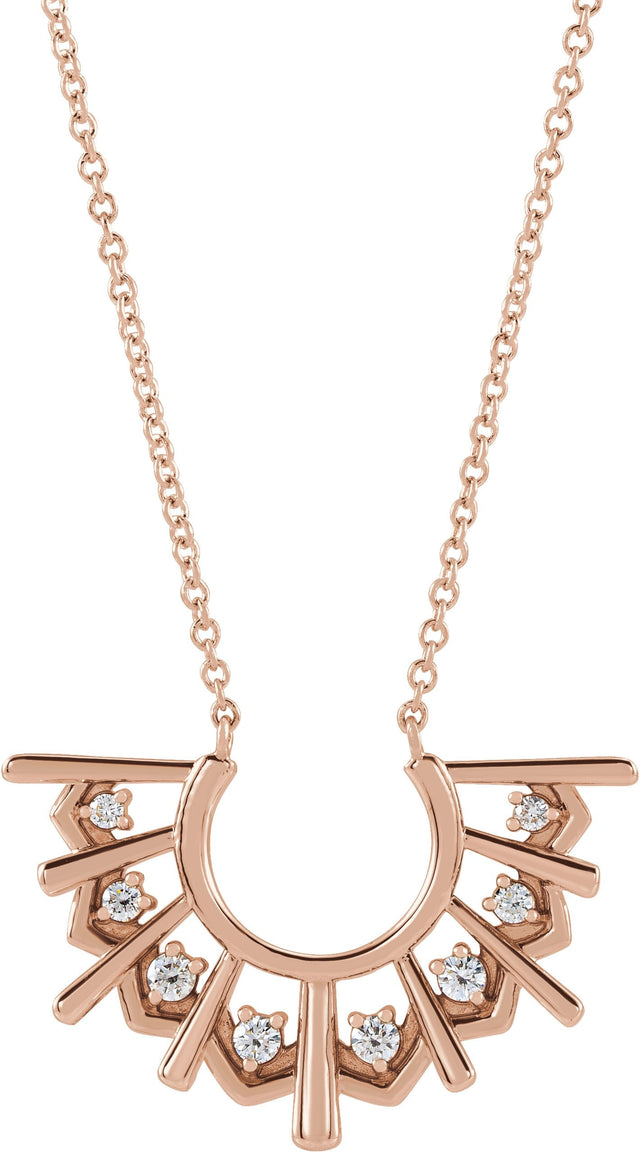 14K Gold Round Natural Diamond Fan Necklace - Rose Gold
