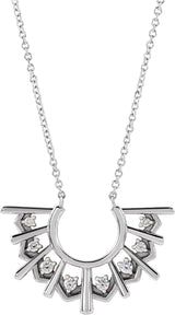 14K Gold Round Natural Diamond Fan Necklace - White Gold
