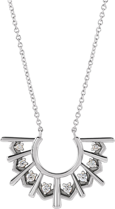 14K Gold Round Natural Diamond Fan Necklace - White Gold
