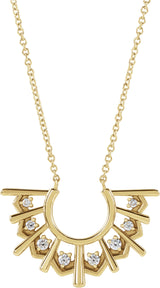 14K Gold Round Natural Diamond Fan Necklace - Yellow Gold