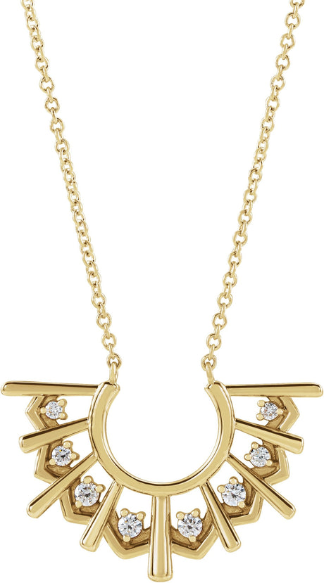 14K Gold Round Natural Diamond Fan Necklace - Yellow Gold