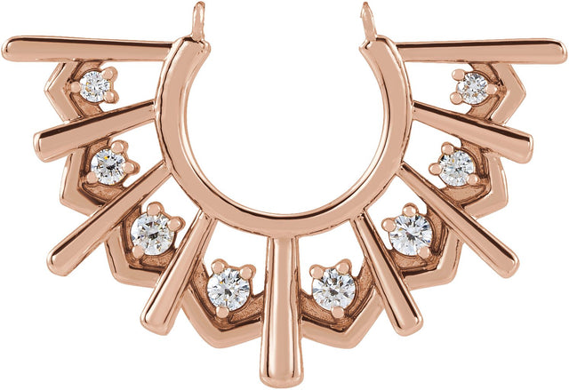 14K Gold Round Natural Diamond Fan Necklace - Rose Gold