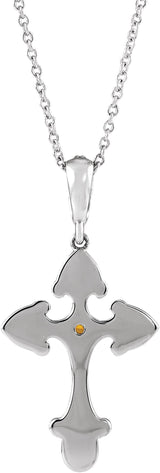 14K Gold Round Natural Citrine Cross Necklace or Pendant - White Gold - view 3
