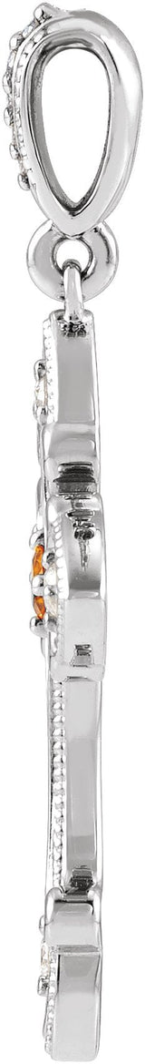 14K Gold Round Natural Citrine Cross Necklace or Pendant - White Gold - view 2