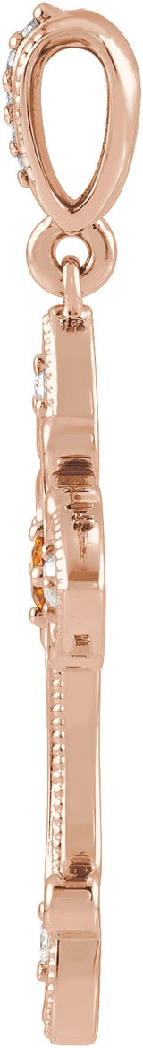 14K Gold Round Natural Citrine Cross Necklace or Pendant - Rose Gold - view 2