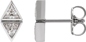 Platinum Triangle Natural Diamond Two-Stone Bezel-Set Earrings