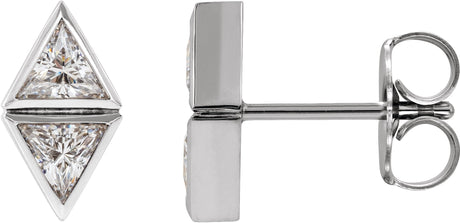 Platinum Triangle Natural Diamond Two-Stone Bezel-Set Earrings