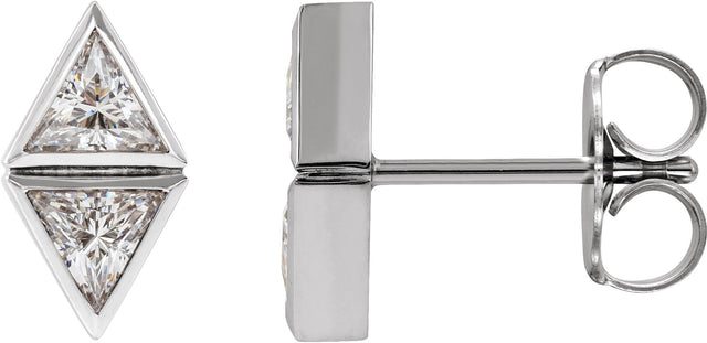 Platinum Triangle Natural Diamond Two-Stone Bezel-Set Earrings