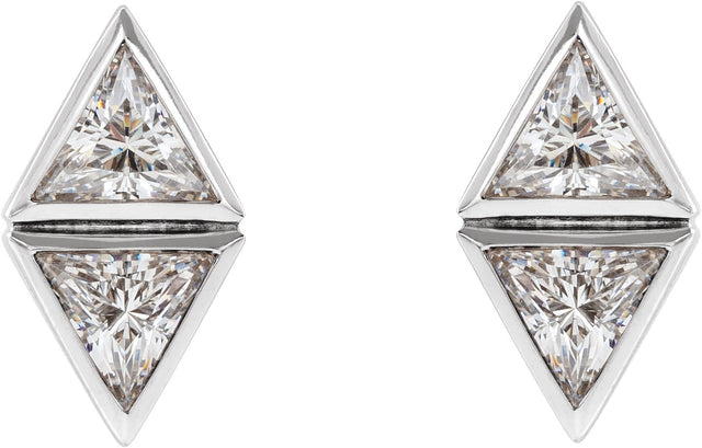 Platinum Triangle Natural Diamond Two-Stone Bezel-Set Earrings - view 2