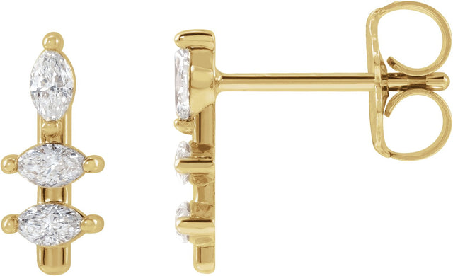 14K Gold Natural Diamond Marquise Bar Earrings - Yellow Gold