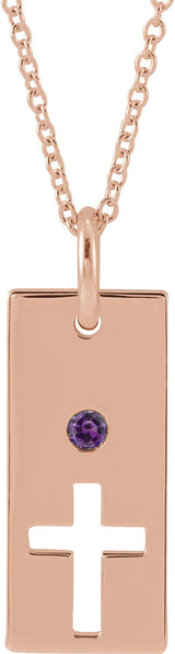 14K Gold Round Natural Alexandrite Accented Cross Bar Necklace or Pendant - Rose Gold