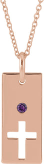 14K Gold Round Natural Alexandrite Accented Cross Bar Necklace or Pendant - Rose Gold