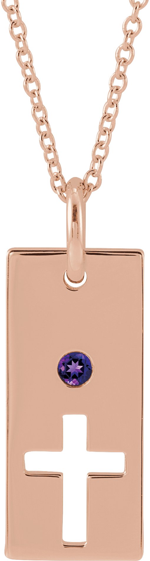 14K Gold Round Natural Amethyst Accented Cross Bar Necklace or Pendant - Rose Gold