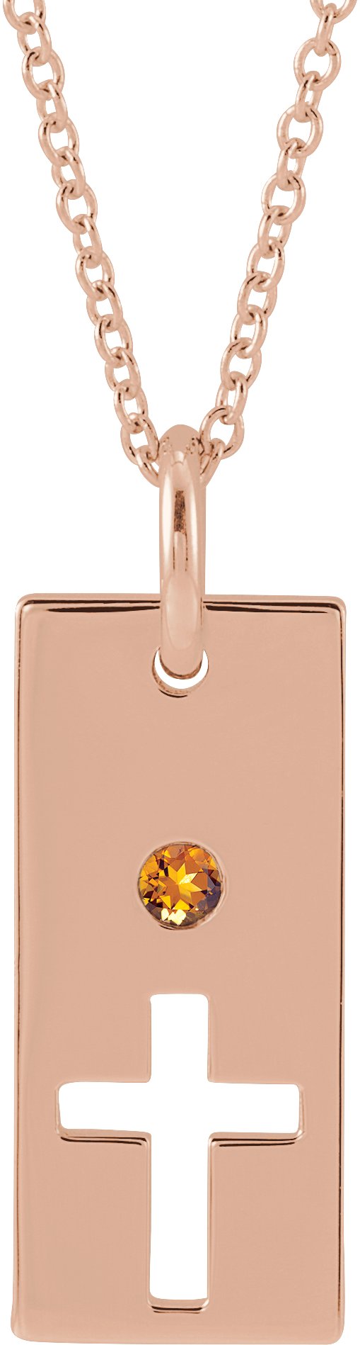 14K Gold Round Natural Citrine Accented Cross Bar Necklace or Pendant - Rose Gold