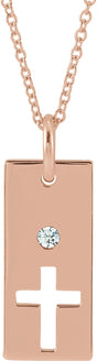 14K Gold Round Natural Diamond Accented Cross Bar Necklace or Pendant - Rose Gold