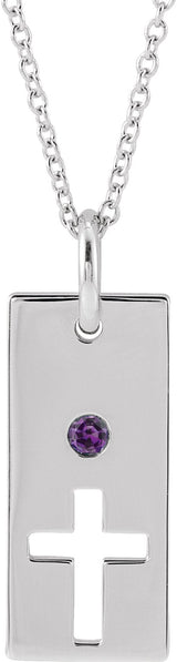 14K Gold Round Natural Alexandrite Accented Cross Bar Necklace or Pendant - White Gold