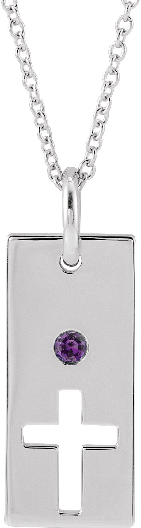 14K Gold Round Natural Alexandrite Accented Cross Bar Necklace or Pendant - White Gold