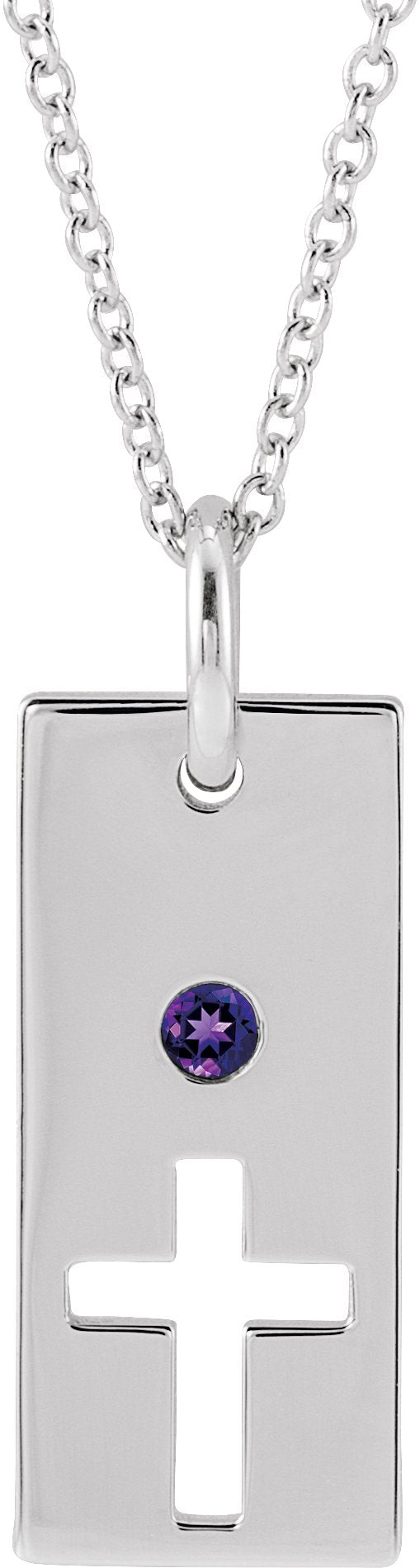 14K Gold Round Natural Amethyst Accented Cross Bar Necklace or Pendant - White Gold