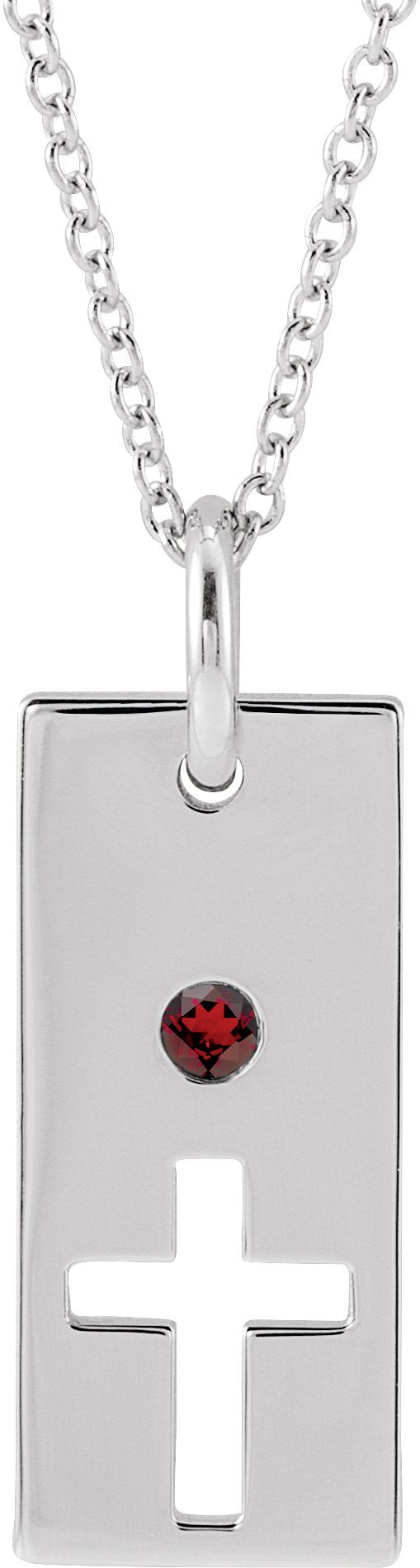 14K Gold Round Natural Mozambique Garnet Accented Cross Bar Necklace or Pendant - White Gold