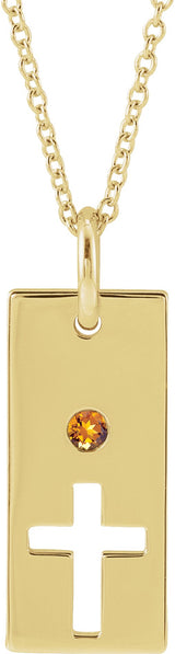 14K Gold Round Natural Citrine Accented Cross Bar Necklace or Pendant - Yellow Gold