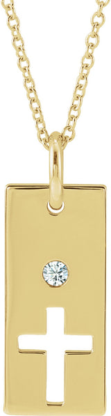 14K Gold Round Natural Diamond Accented Cross Bar Necklace or Pendant - Yellow Gold