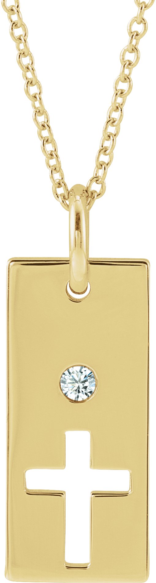 14K Gold Round Natural Diamond Accented Cross Bar Necklace or Pendant - Yellow Gold