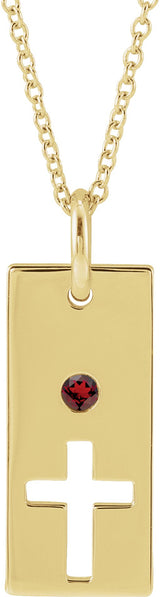 14K Gold Round Natural Mozambique Garnet Accented Cross Bar Necklace or Pendant - Yellow Gold