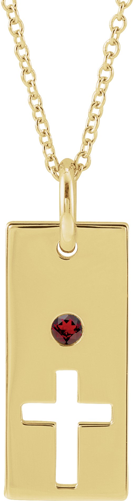 14K Gold Round Natural Mozambique Garnet Accented Cross Bar Necklace or Pendant - Yellow Gold