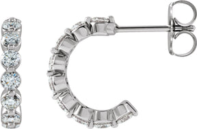 Platinum Round Natural Diamond Accented Hoop Earrings – 2-3mm Stones