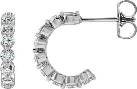 14K Gold Round Natural Diamond Accented Hoop Earrings – 2-3mm Stones - White Gold