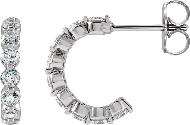 14K Gold Round Natural Diamond Accented Hoop Earrings – 2-3mm Stones - White Gold