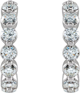 14K Gold Round Lab-Grown Diamond Accented Hoop Earrings – 2.2-3mm Stones - White Gold - view 2
