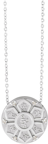 Platinum Round Natural Diamond Accented Mantra Necklace or Pendant