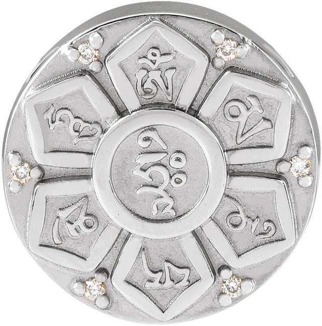 Platinum Round Natural Diamond Accented Mantra Necklace or Pendant