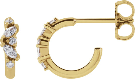 14K Gold Natural Diamond Accented Huggie Earrings - Yellow Gold