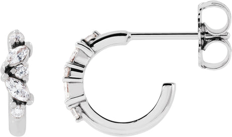 14K Gold Natural Diamond Accented Huggie Earrings - White Gold