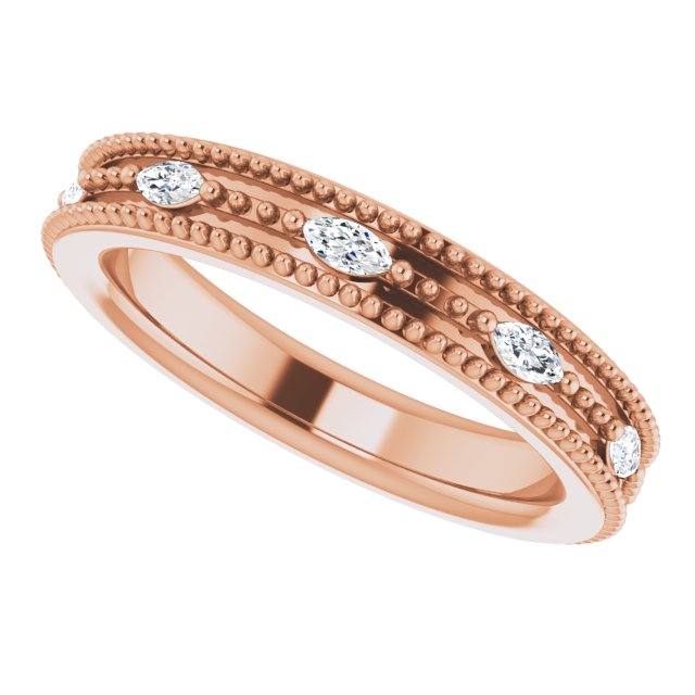 14K Gold Natural Diamond Beaded Band – 1/3 CTW - Rose Gold - view 10
