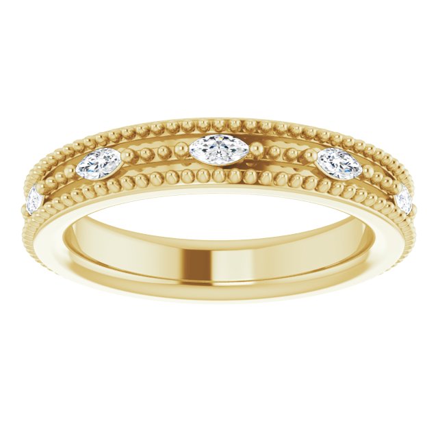 14K Gold Natural Diamond Beaded Band – 1/3 CTW - Yellow Gold - view 8