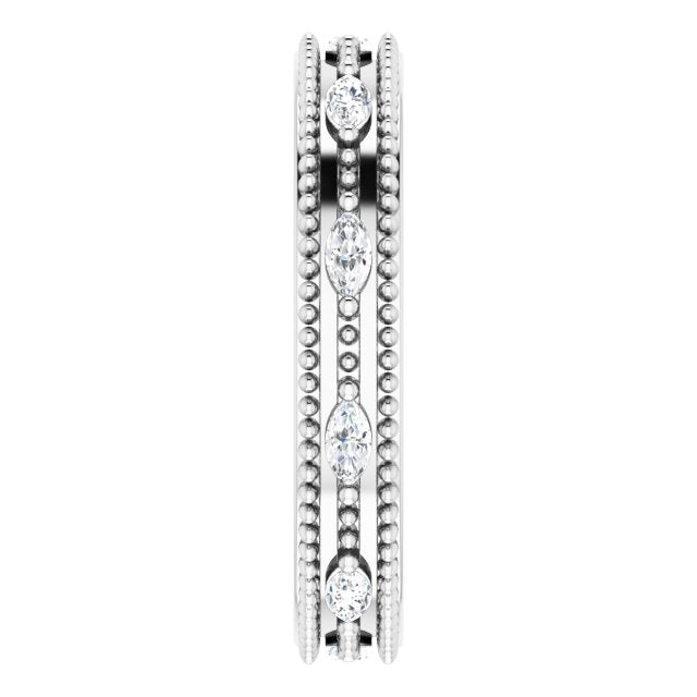 14K Gold Natural Diamond Beaded Band – 1/3 CTW - White Gold - view 9